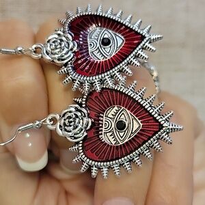 EVIL EYE SPIKED HEART DROP EARRINGS